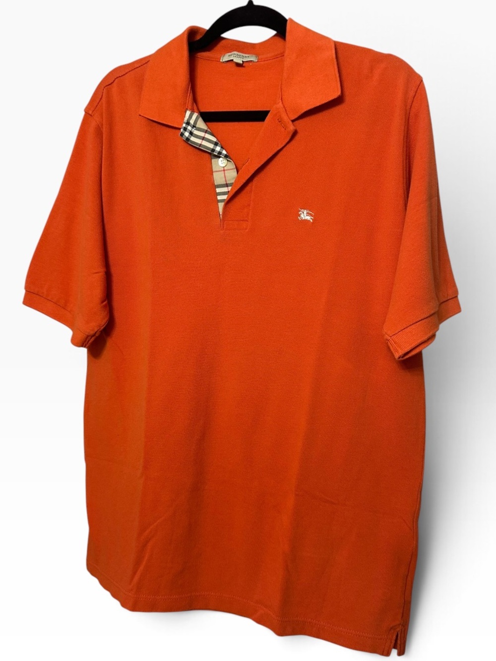 Burberry Orange Short Sleeve Polo with Signature Check Trim size L